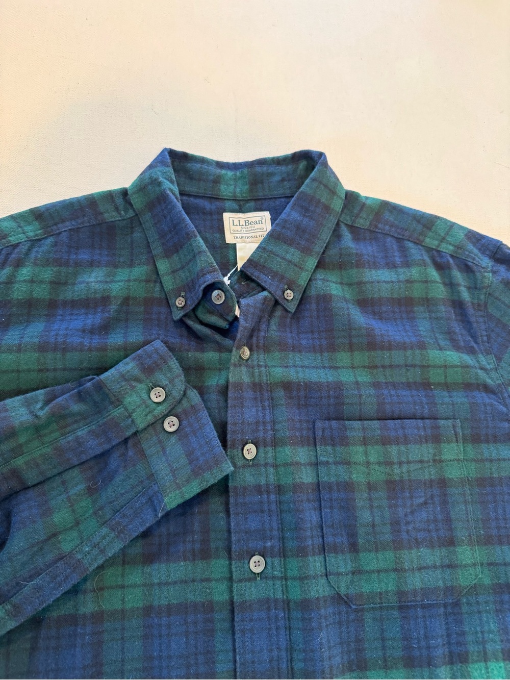 NWT LL Bean Flannel Shirt Men L TALL Blue Green Scotch Plaid Button Down Outdoor